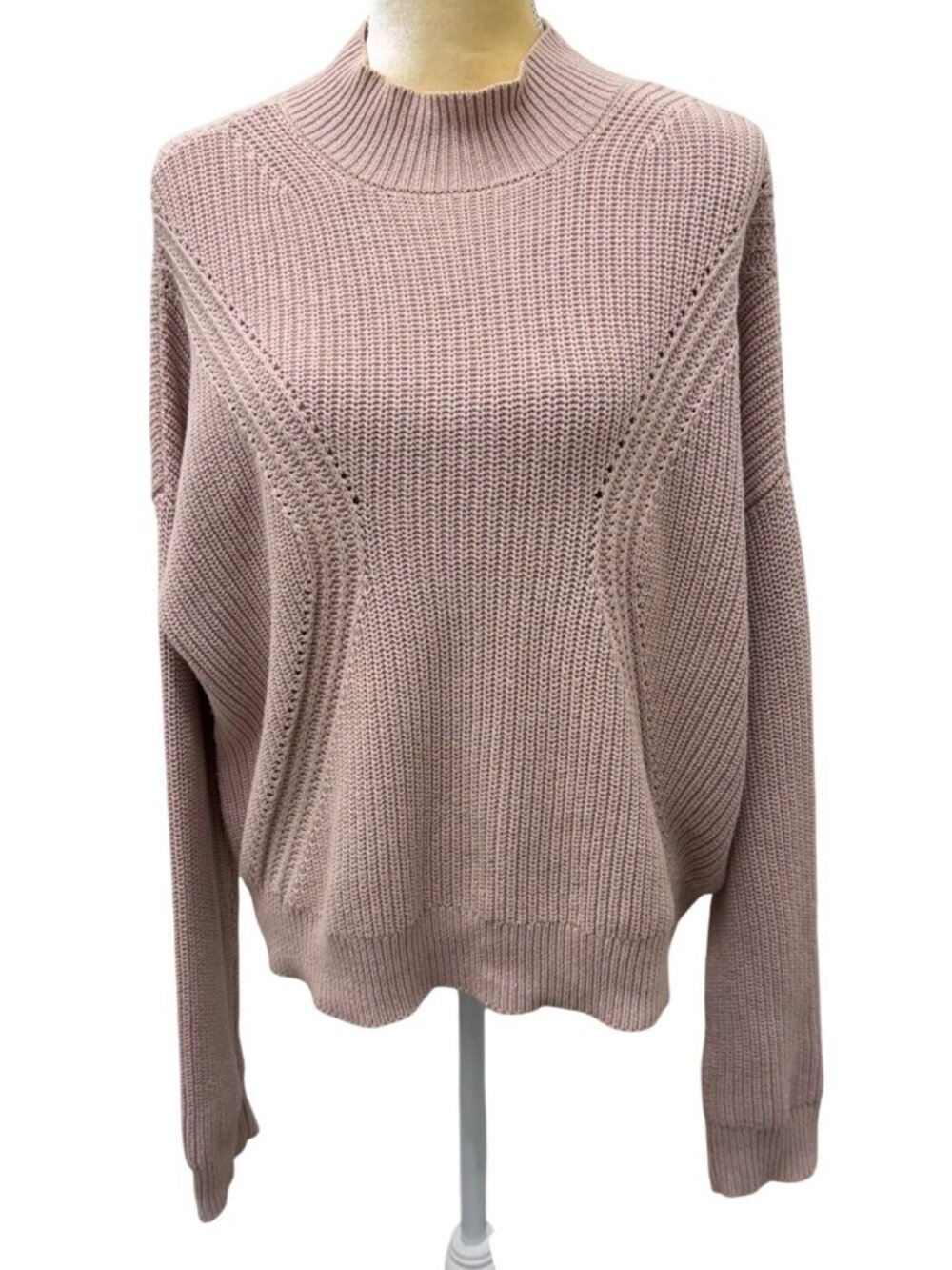 Kendall Kylie Mauve Cotton Knit Sweater Mock Neck Ribbed Long Sleeve Women’s L